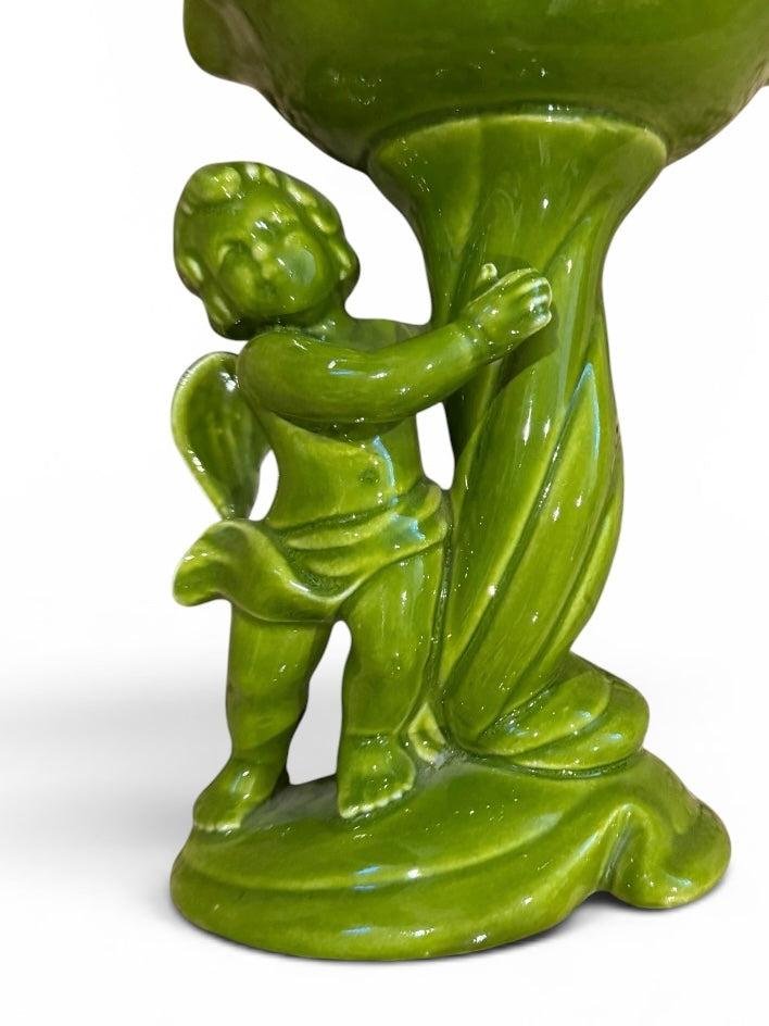 Vintage Mid-Century Atlantic Mold Green Cherub Compote Dish