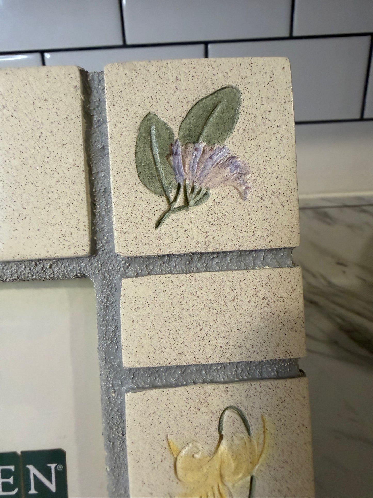 Vintage Malden International Designs Ceramic Picture Frame – Hand-Painted Wildflower Tiles