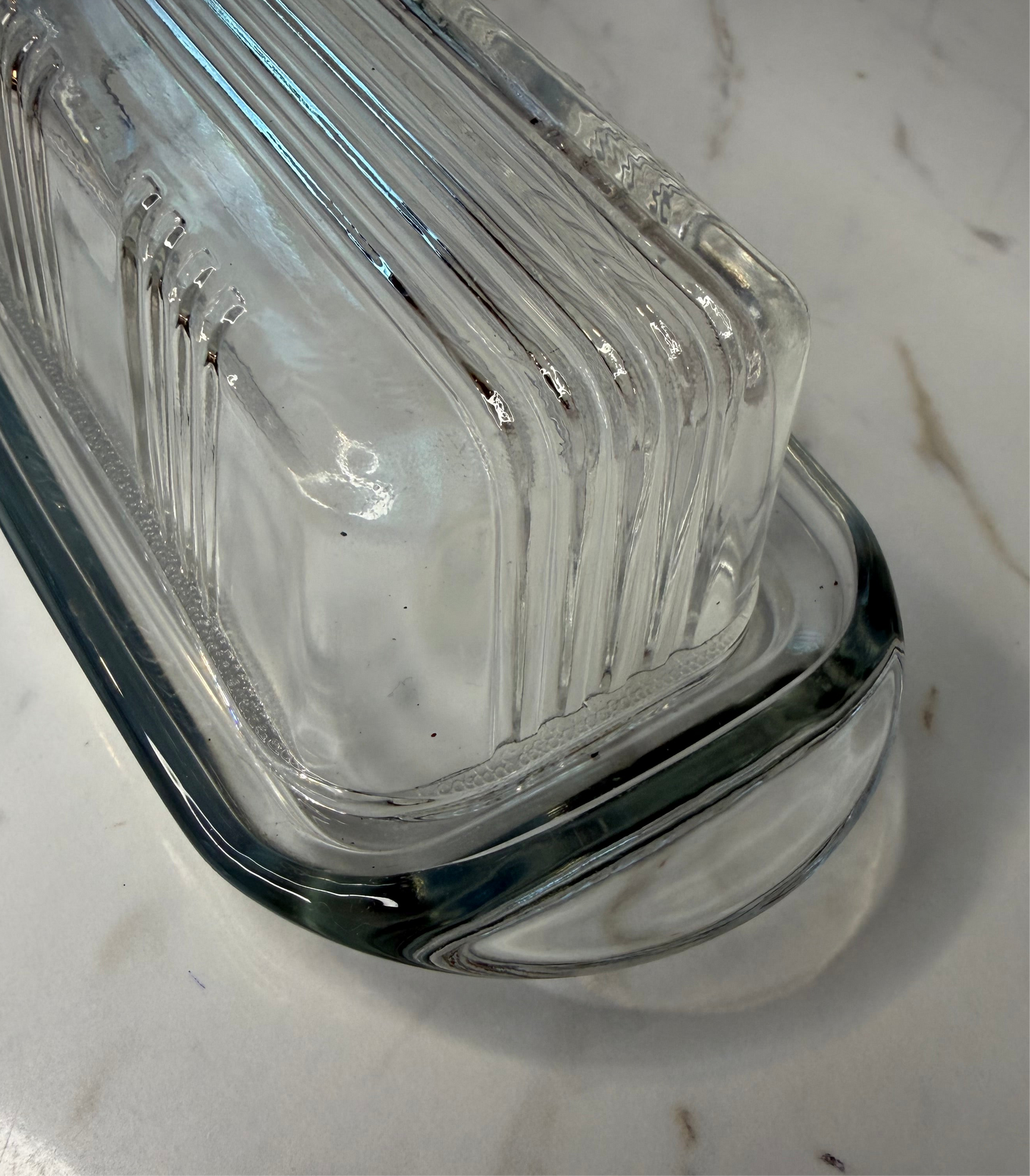 Vintage Clear Glass Ribbed Covered Butter Dish