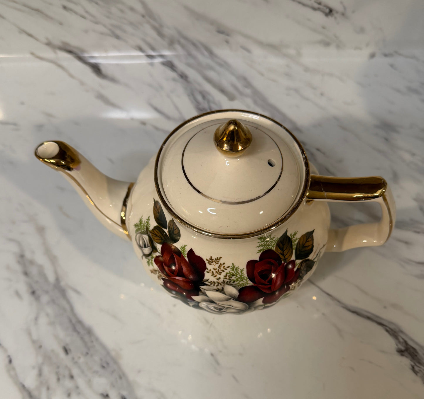 Vintage Sadler England Teapot – Cream with Soft Rose Pattern – Circa 1937