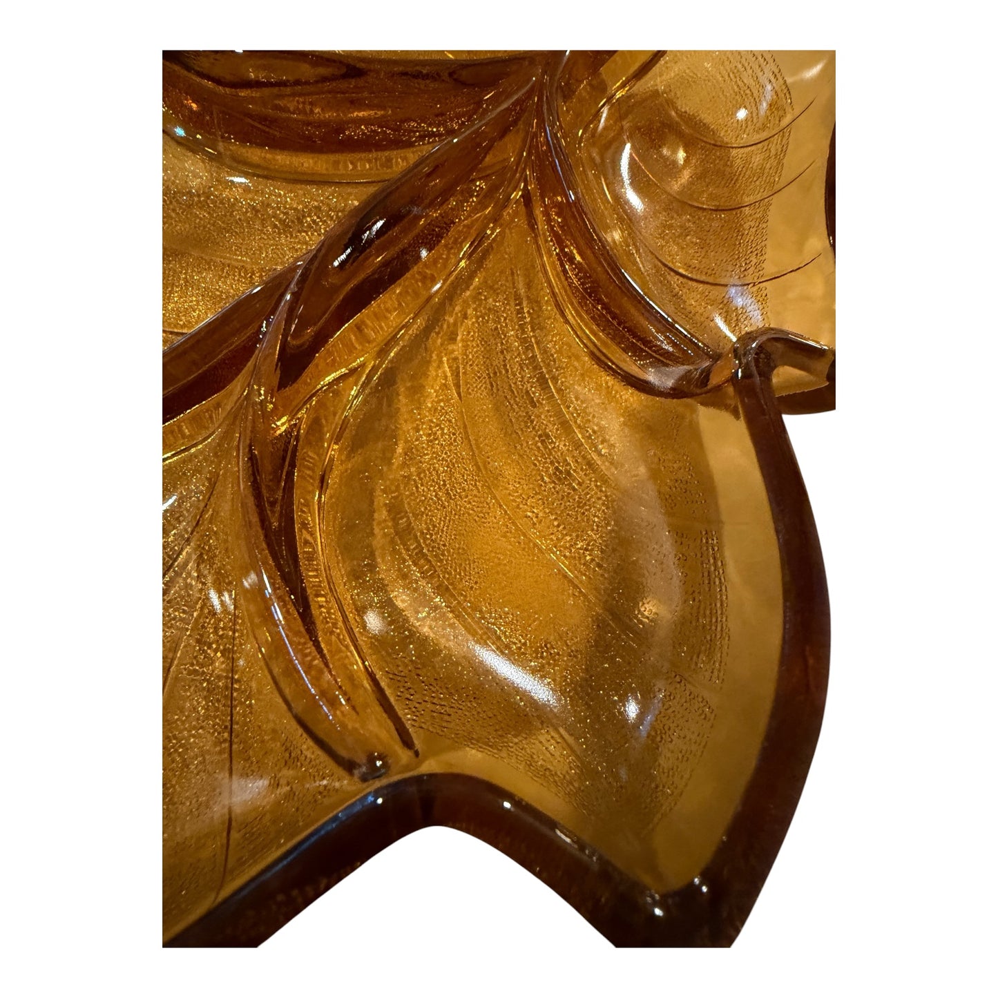 Viking Glass Vintage Divided Leaf Tray | Golden Amber Mid-Century Modern Serving Dish