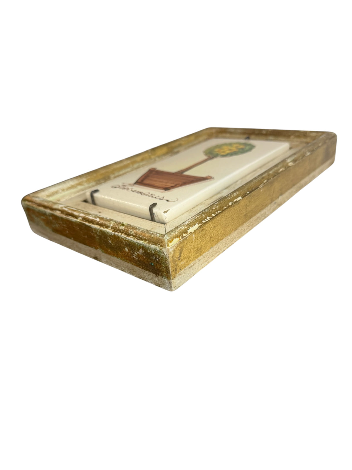 Vintage Italian Majolica Ceramic Lemon Topiary Wall Art – Florentine Gold Frame – E.A. Italy - Stamped