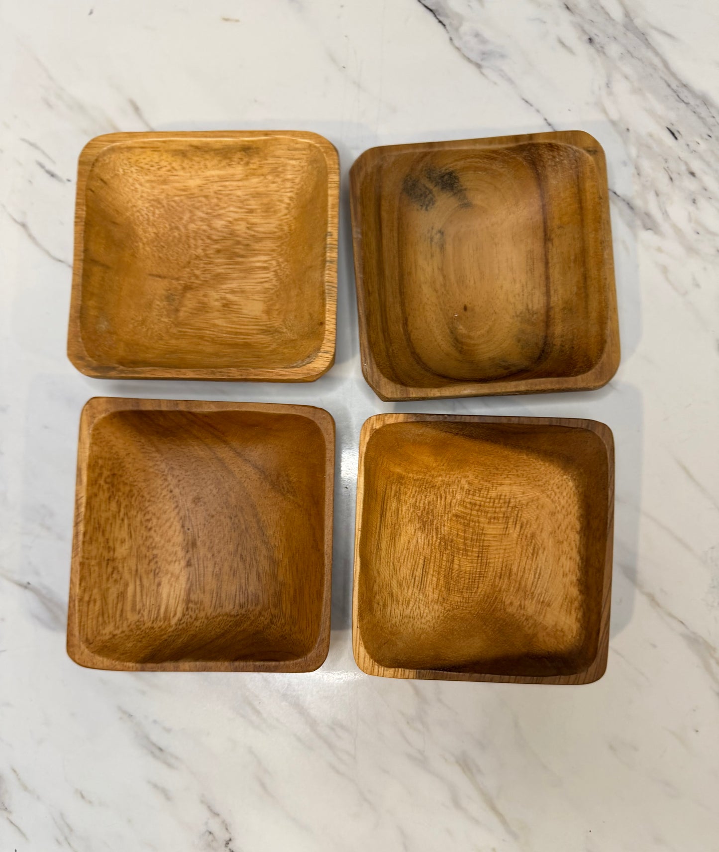 Vintage Wooden Dipping Bowls - Set of 4 - 4” x 4”