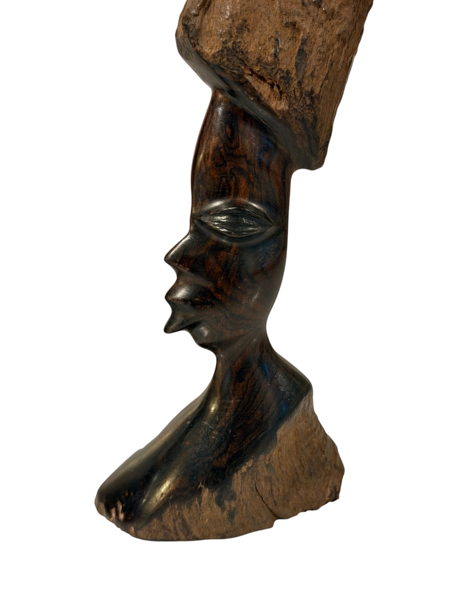 Hand-Carved Vintage African Tribal Bust Sculptures – Matching Male & Female Pair – Mid-Century Folk Art