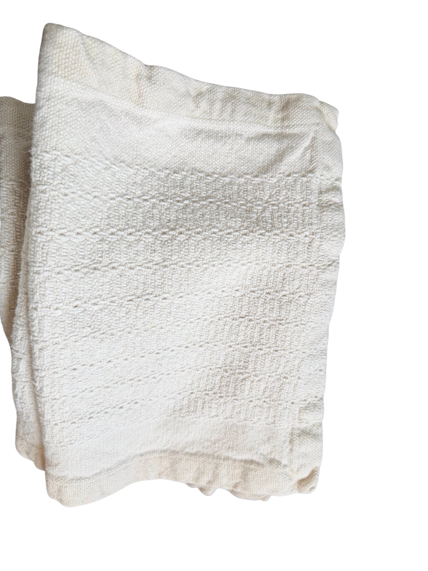 Set of 12 Textured Cotton Blend Linens Woven Off-White Placemats – Farmhouse Geometric Grid
