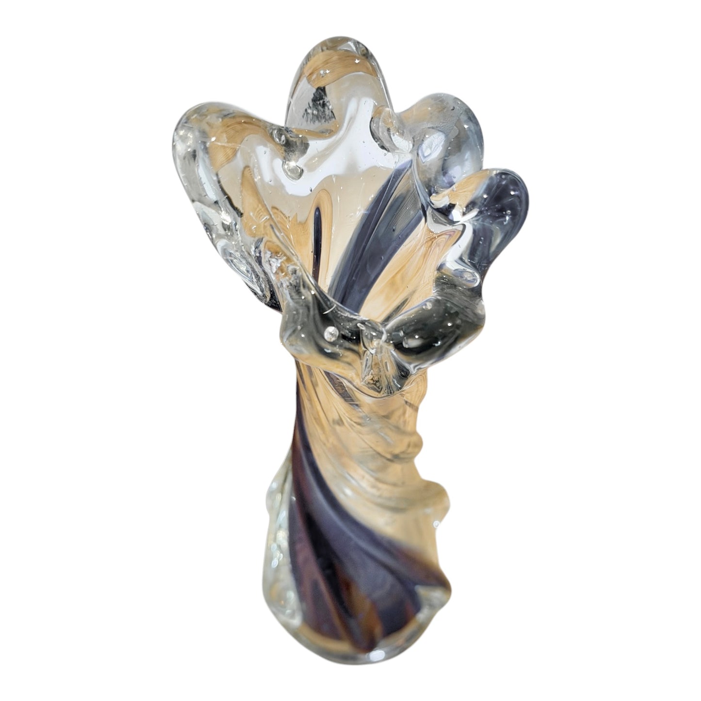 Murano Style Art Vintage Glass Finger Swung Bud Vase | Cobalt Blue Twisted Ribbon Spiral | 9”