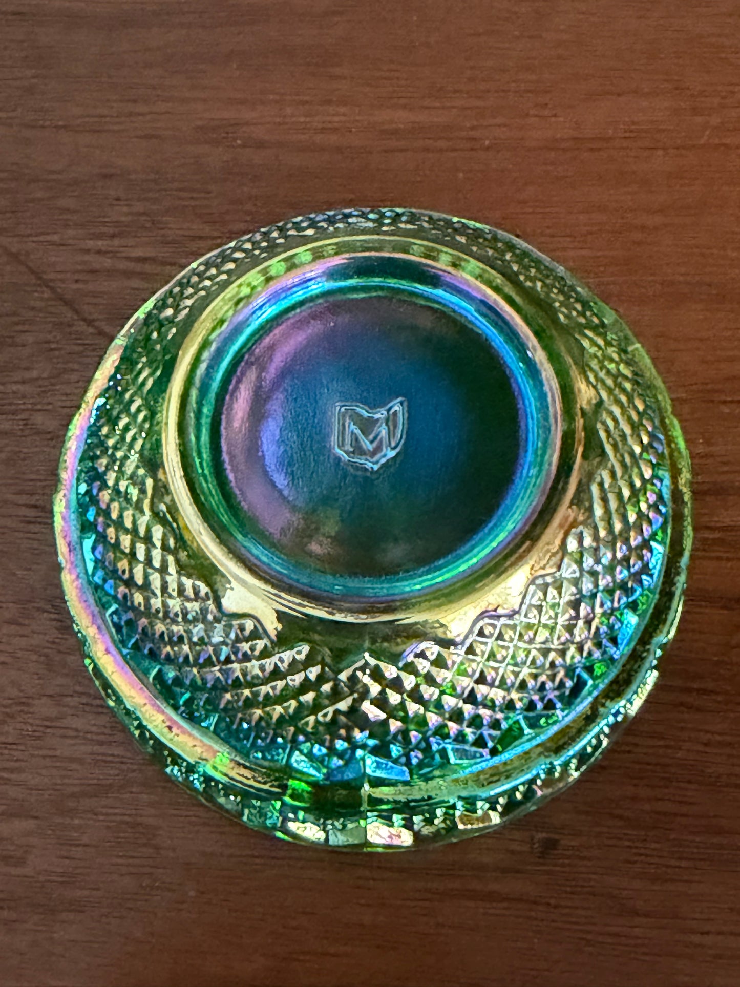 Mosser Emerald Green Carnival Glass Fairy Lamp – Diamond Point Pattern