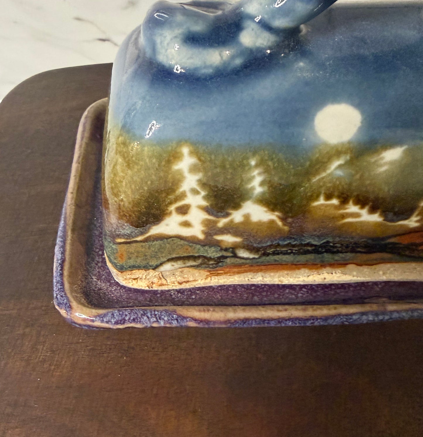 Handmade Ceramic Covered Butter Dish – Mountain/Taos Style Scenic Glaze