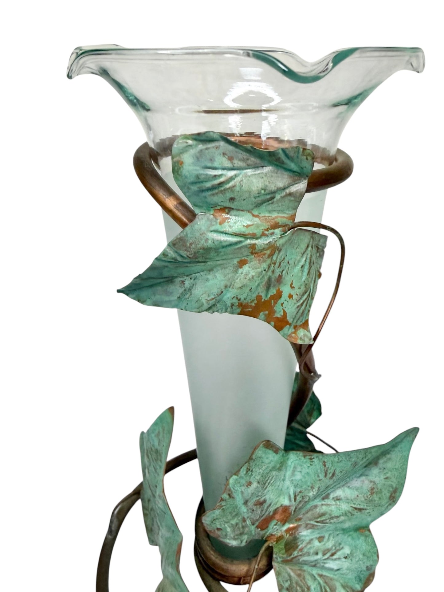 Bud Vase Vintage Glass with Copper Vine Wrap | Hollywood Regency Floral Accent