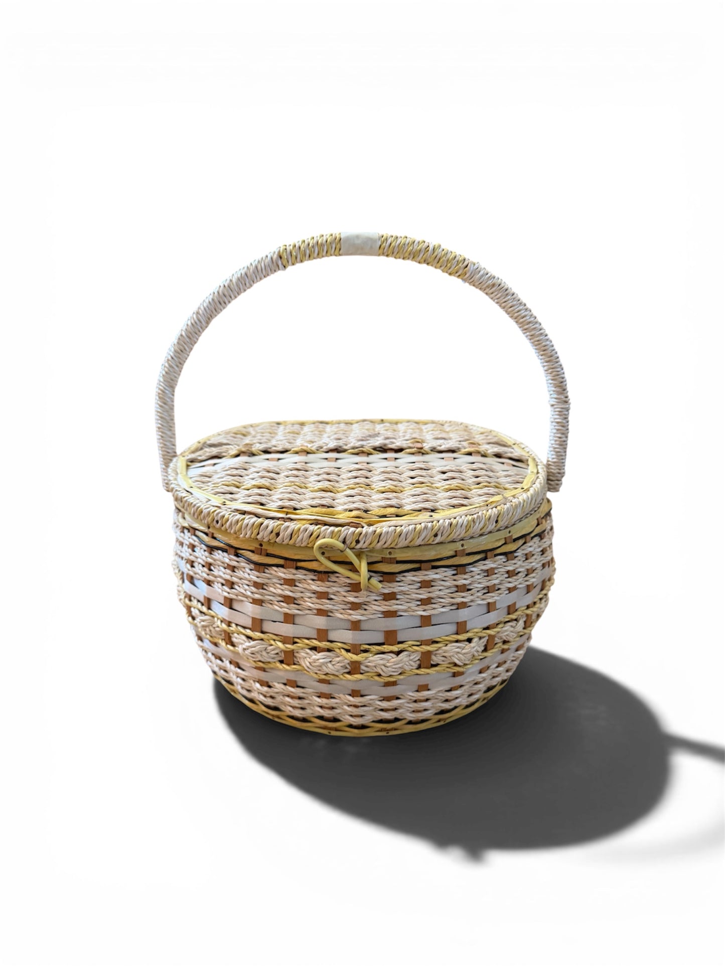 Vintage Woven Sewing Basket - Mid-Century Craft Storage Treasure