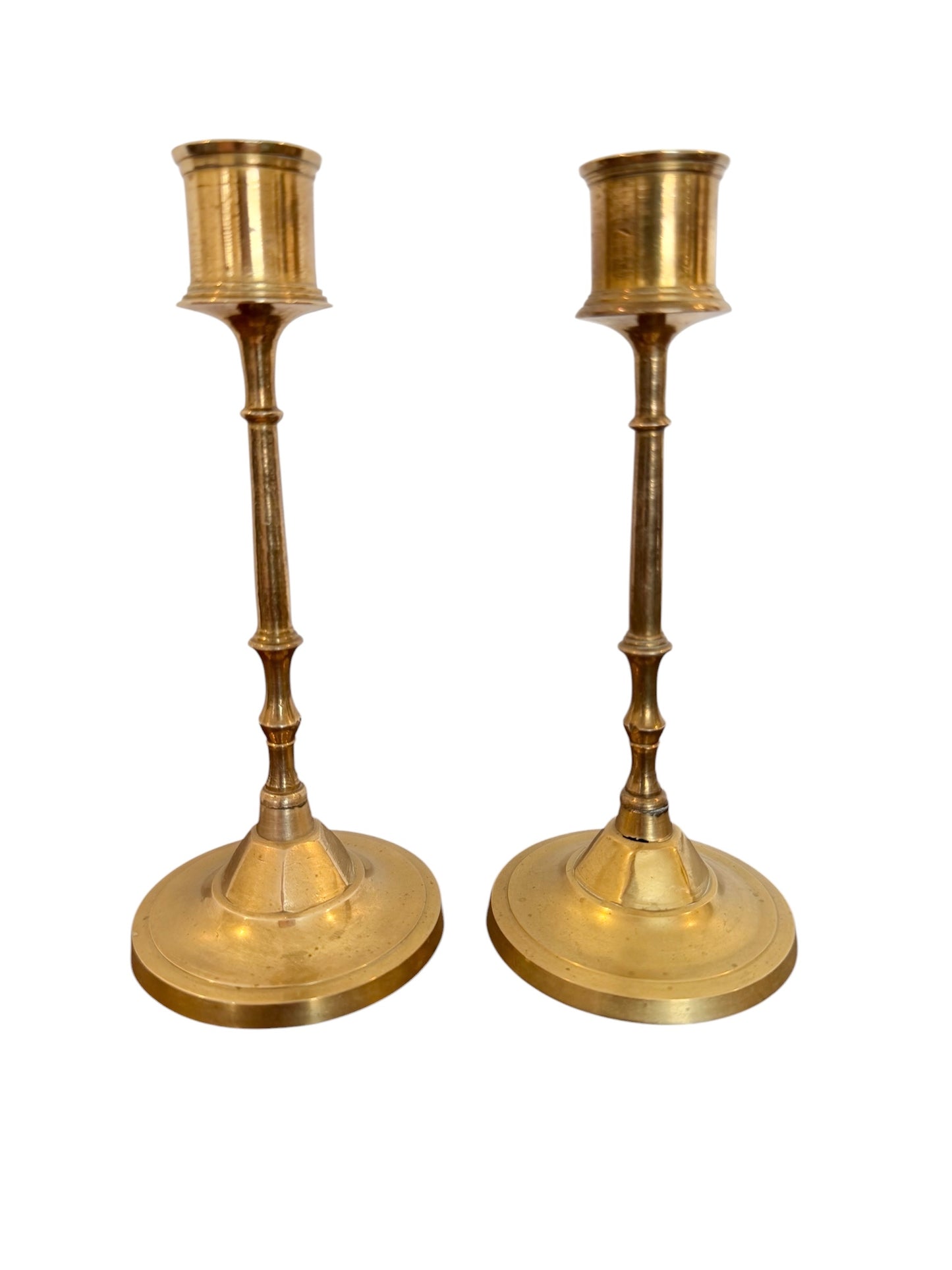 Brass Candlestick Holders – Pair | Dainty Multi-Collared Stem Design | Vintage
