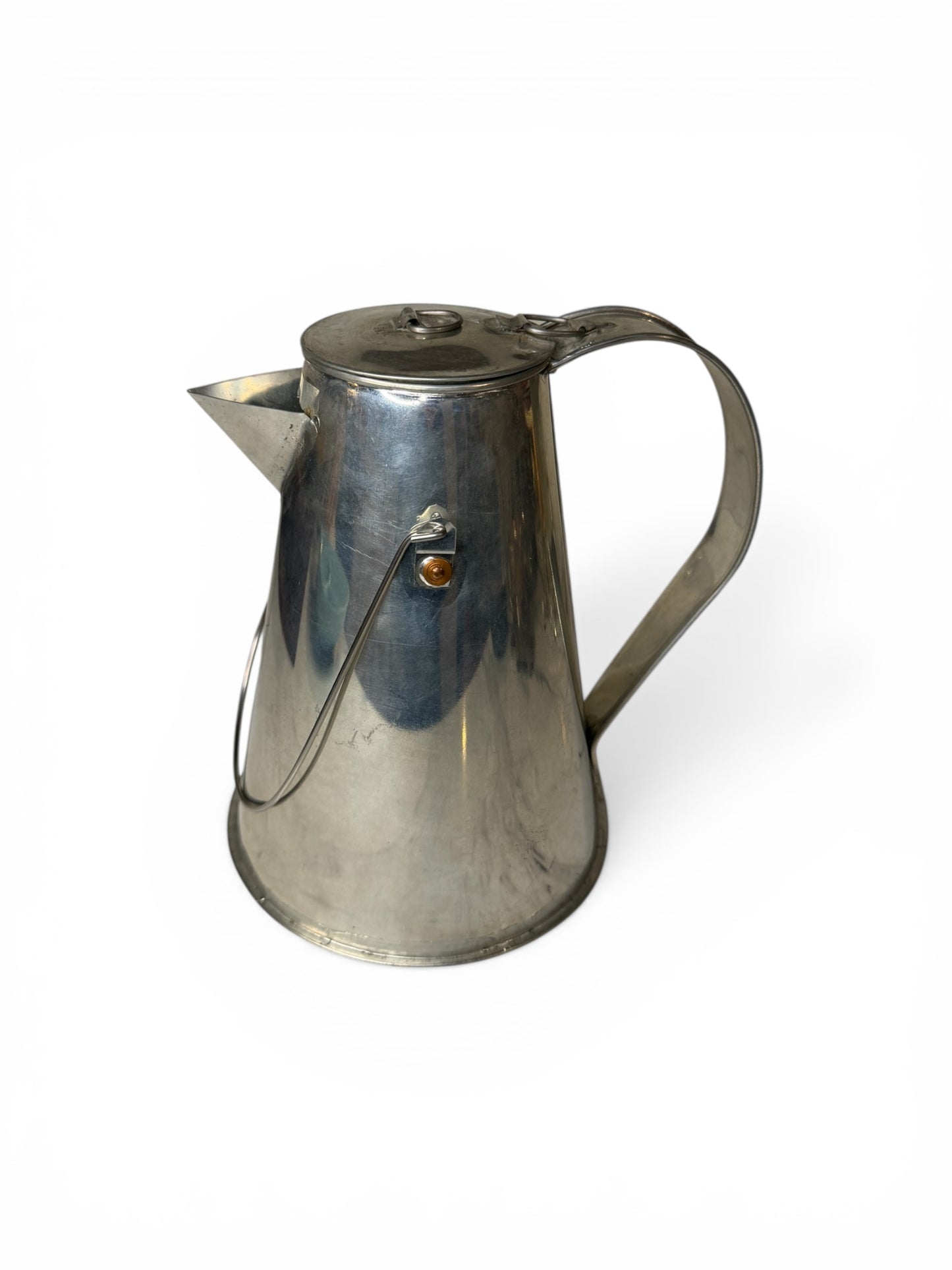 Vintage Silver-Toned Conical Coffee Pot | Mid-Century Modern / Art Deco Style Metal Vessel