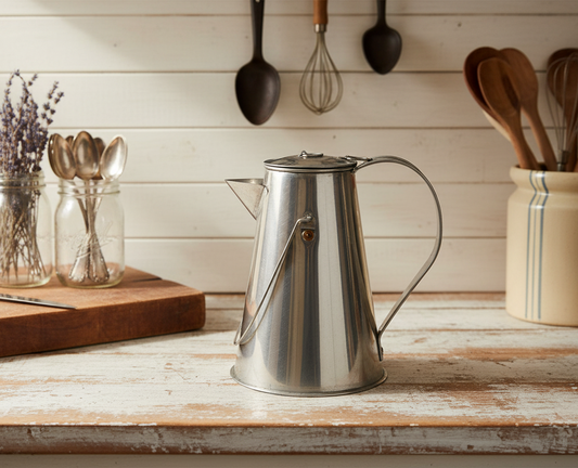 Vintage Silver-Toned Conical Coffee Pot | Mid-Century Modern / Art Deco Style Metal Vessel