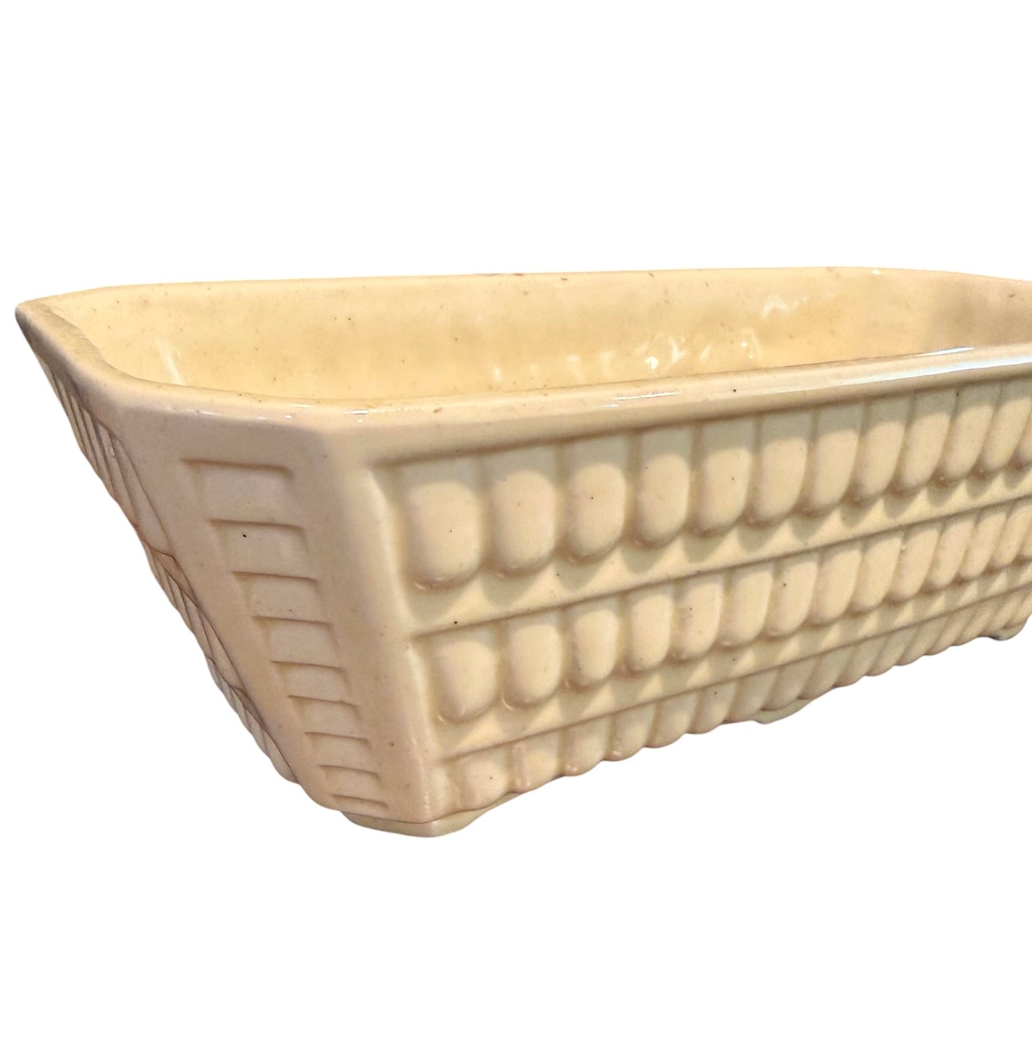 Brush Pottery Vintage Rectangular Planter – Basket Weave / Fish Scale Pattern – USA Pottery