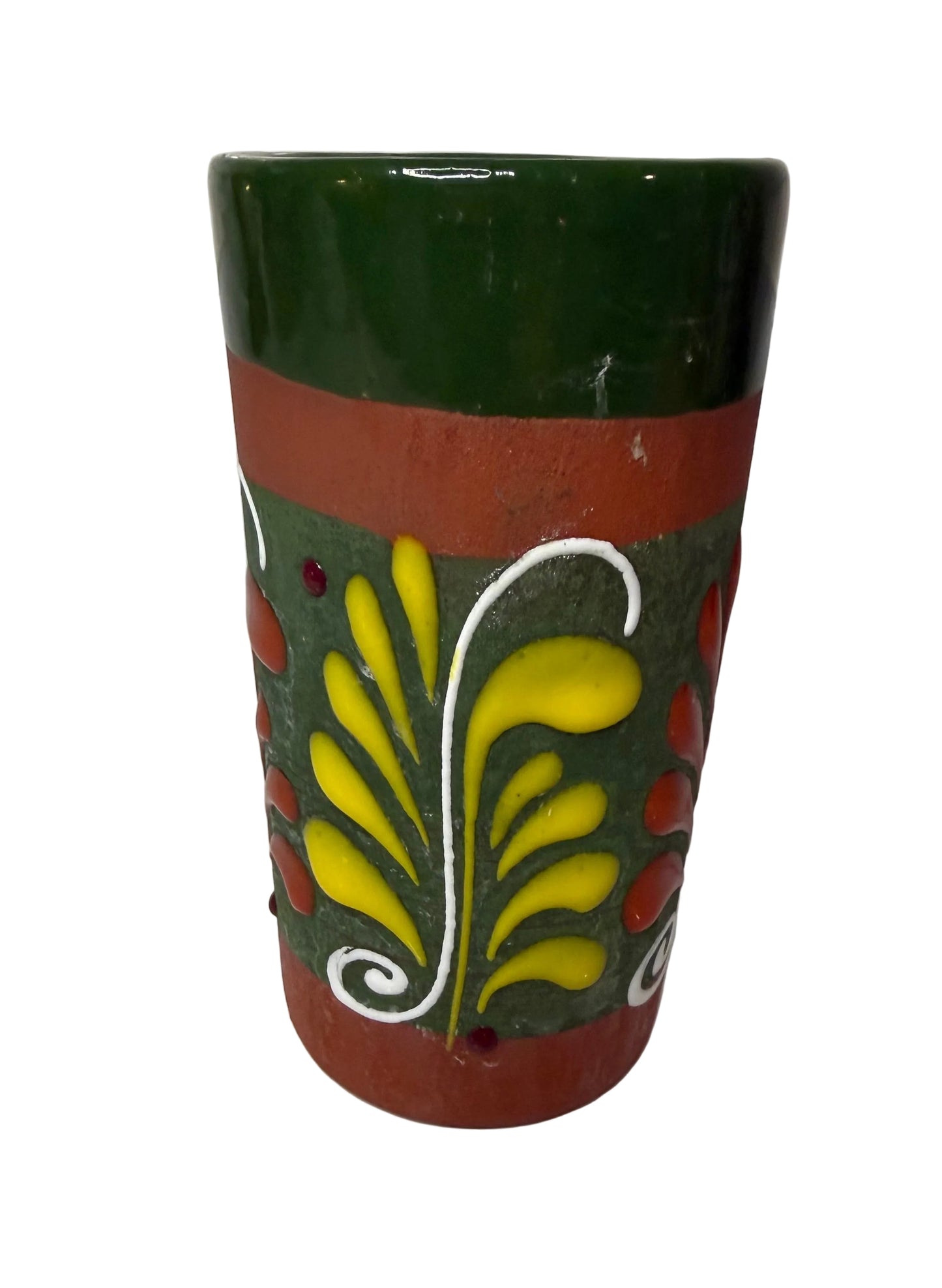 Hand-Painted Mexican Folk Art Pottery Vase – Red Clay, Raised Floral Motif