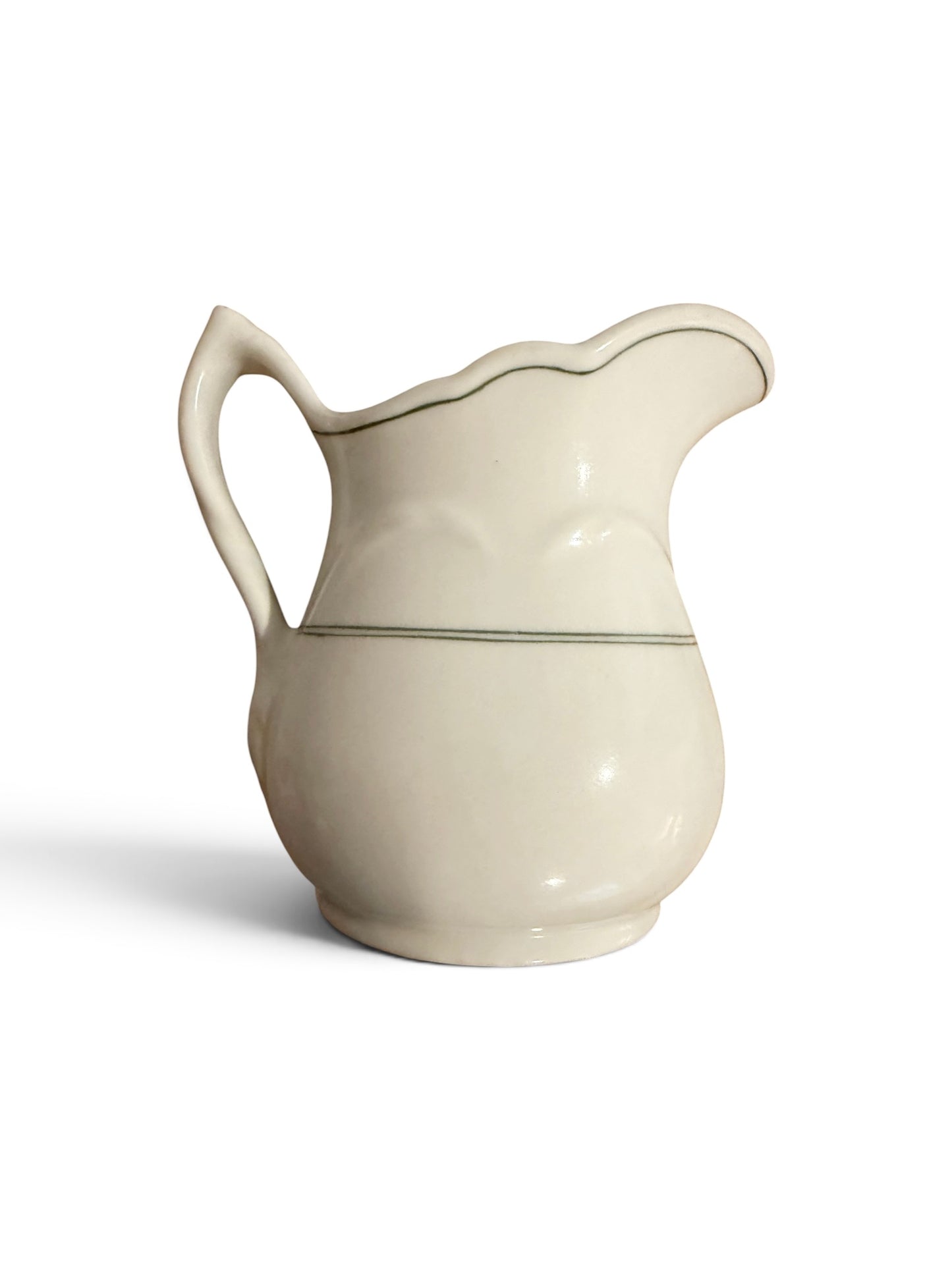 30’s - 40’s Mayer China Ivory Restaurant Ware Cream Pitcher | Green Stripe Hotel Ware | Vitrified China