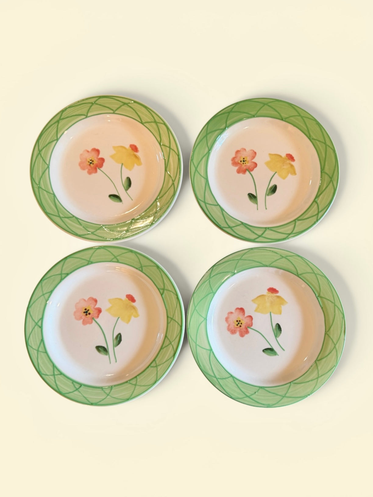 Hartstone Pottery Vintage Floral Long Stem Flowers 8” Salad Plates – Set of 4 | Hand-Painted 1980s Collection - HTF