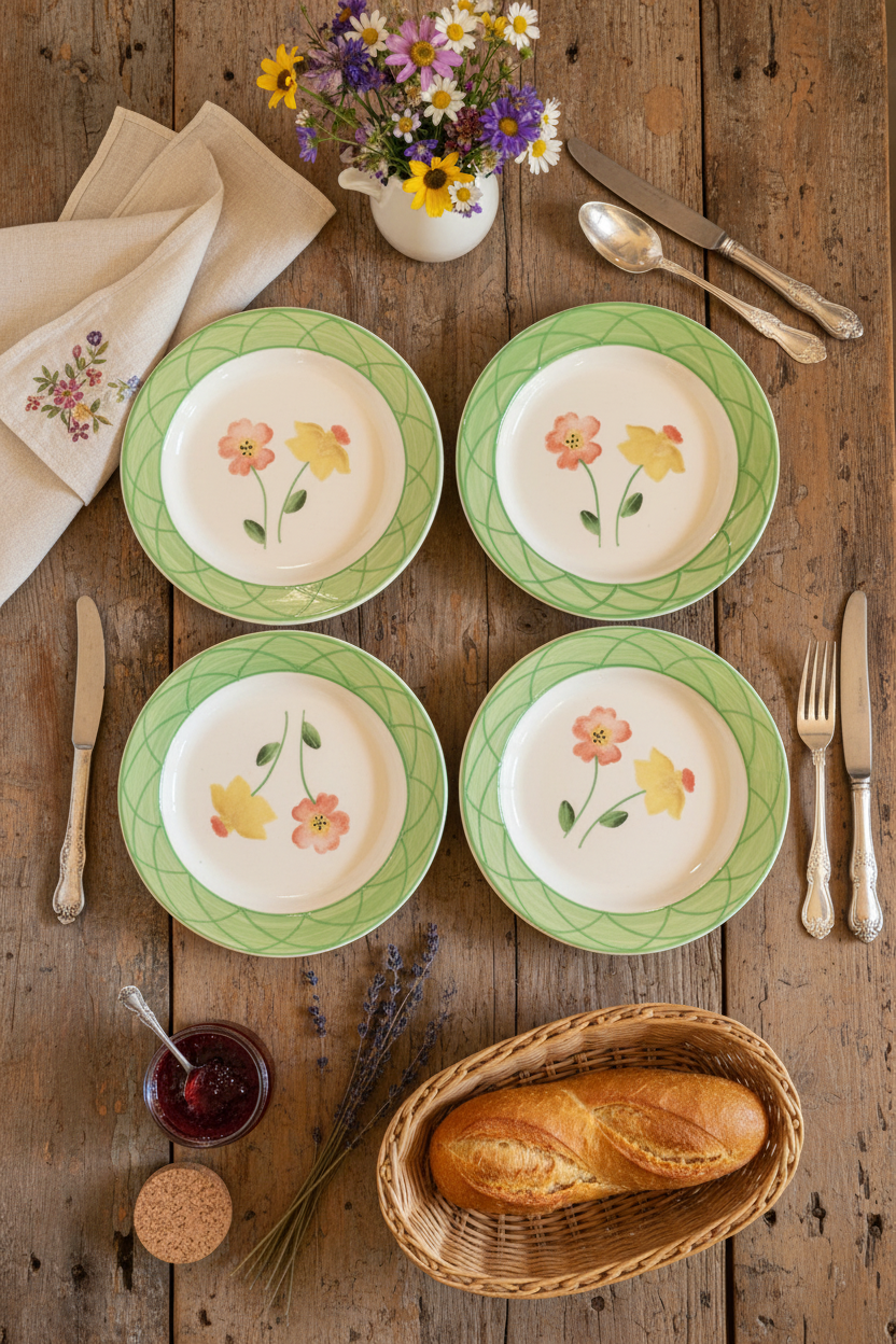 Hartstone Pottery Vintage Floral Long Stem Flowers 8” Salad Plates – Set of 4 | Hand-Painted 1980s Collection - HTF