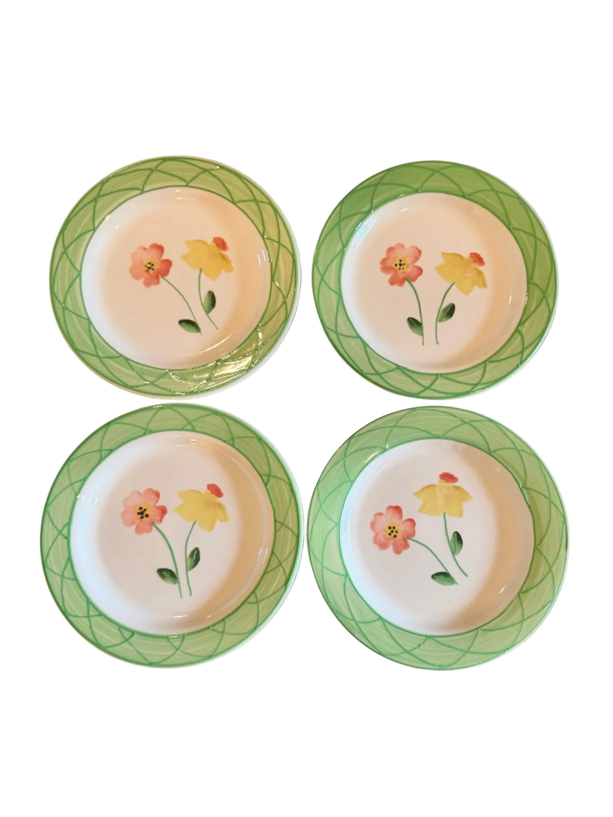 Hartstone Pottery Vintage Floral Long Stem Flowers 8” Salad Plates – Set of 4 | Hand-Painted 1980s Collection - HTF