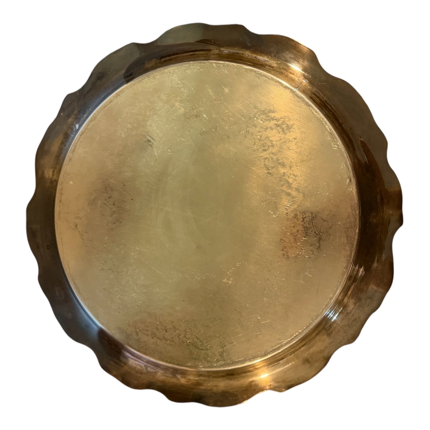 Wm Rogers Silverplate Vintage Heavy Serving Tray – 13” Round Etched Floral Scalloped Platter