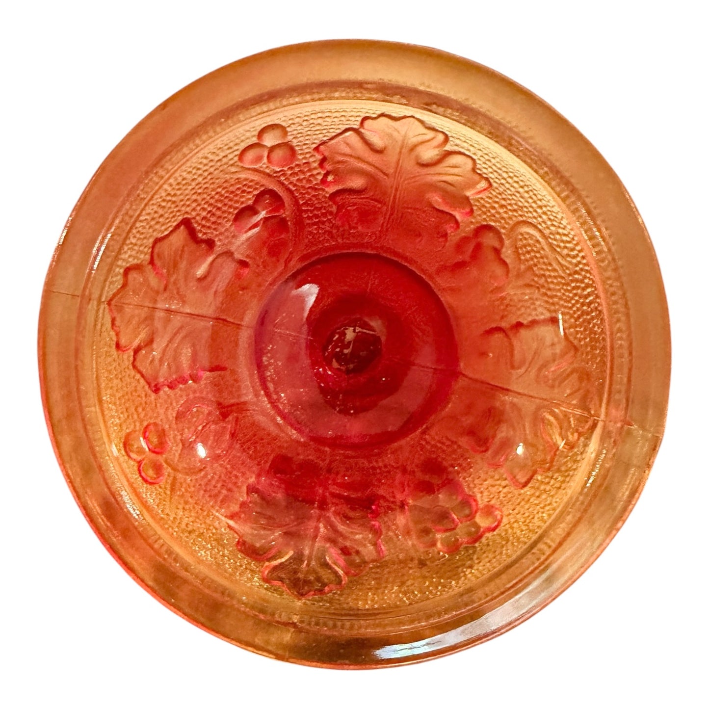 Jeannette Glass Amberina Grape & Vine Vintage Covered Candy Dish | Footed Glass Compote