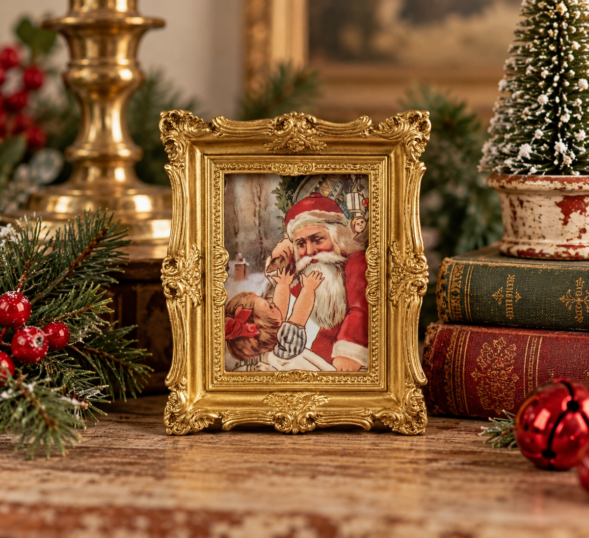 Victorian Style Christmas Santa & Child Framed Art – Flea & Frame Creation