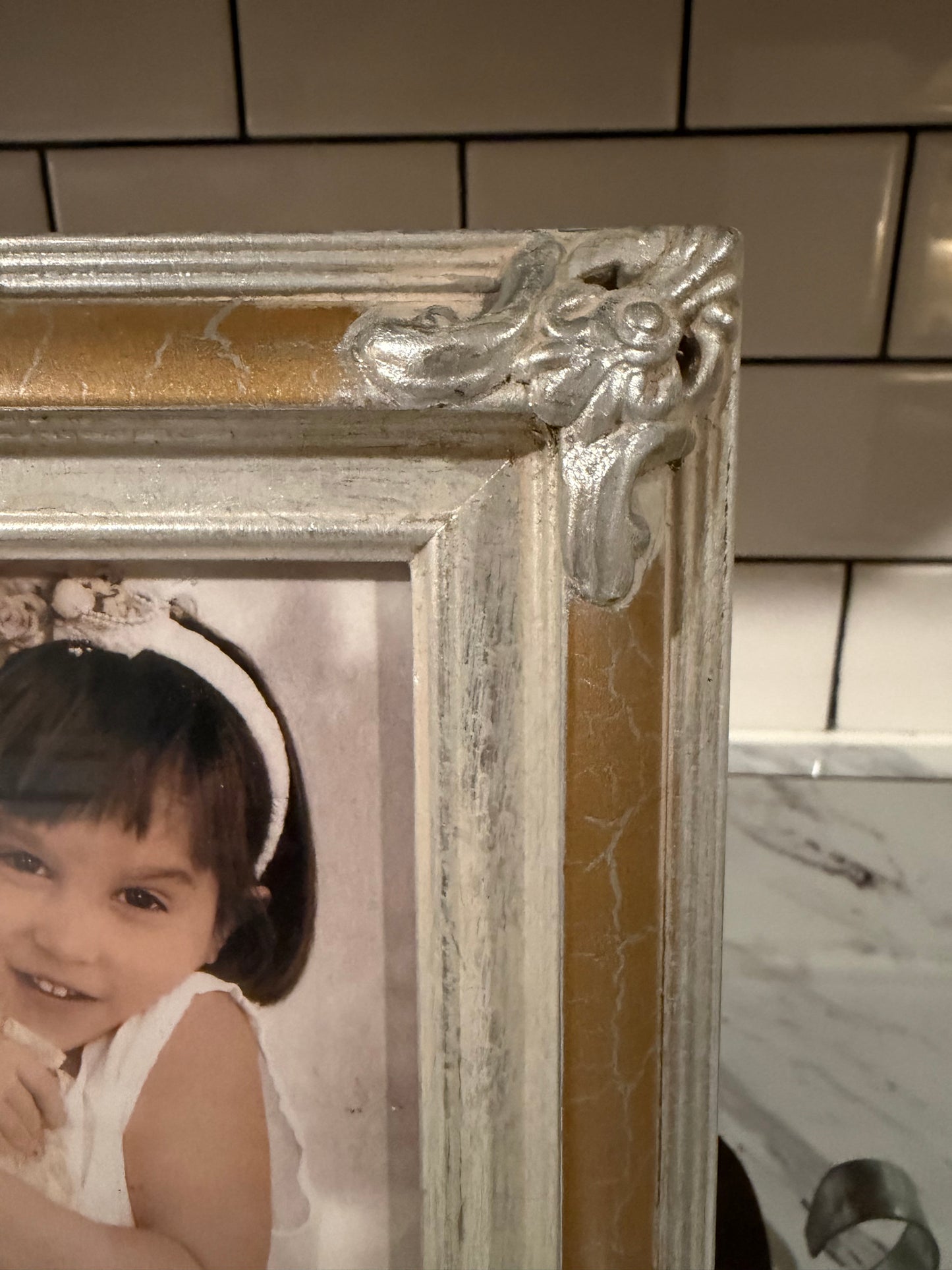 Vintage 5x7 Burnes of Boston Photo Frame – Gold & Silver, Antiqued Crackled Finish (1999)-New Old Stock