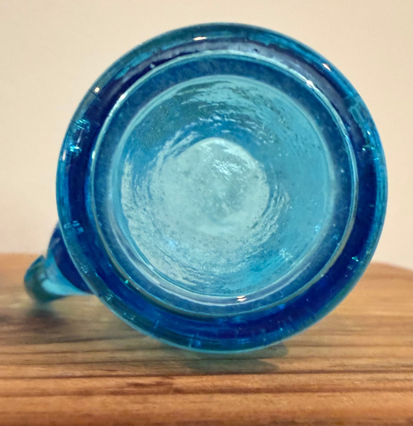 Vintage Kanawha Glass Company Blue Crackle Glass Mini Pitcher Set – Hand Blown (Set of 2)
