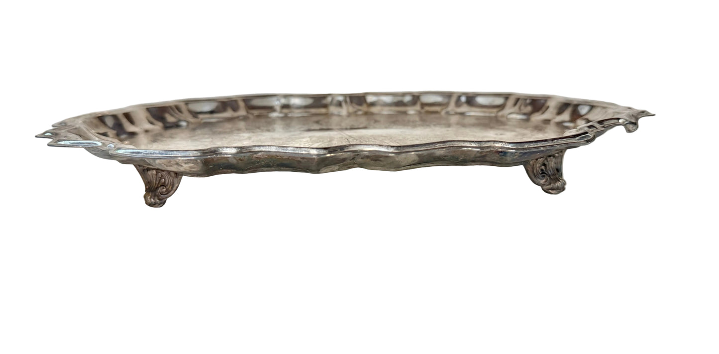 Vintage Leonard Silver Footed Tray | EP Silver-Plated | Pie Crust Trim