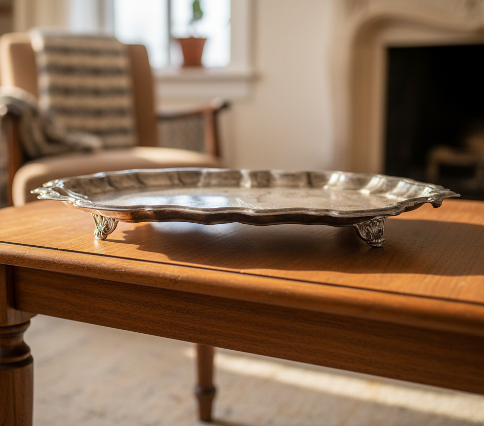 Vintage Leonard Silver Footed Tray | EP Silver-Plated | Pie Crust Trim
