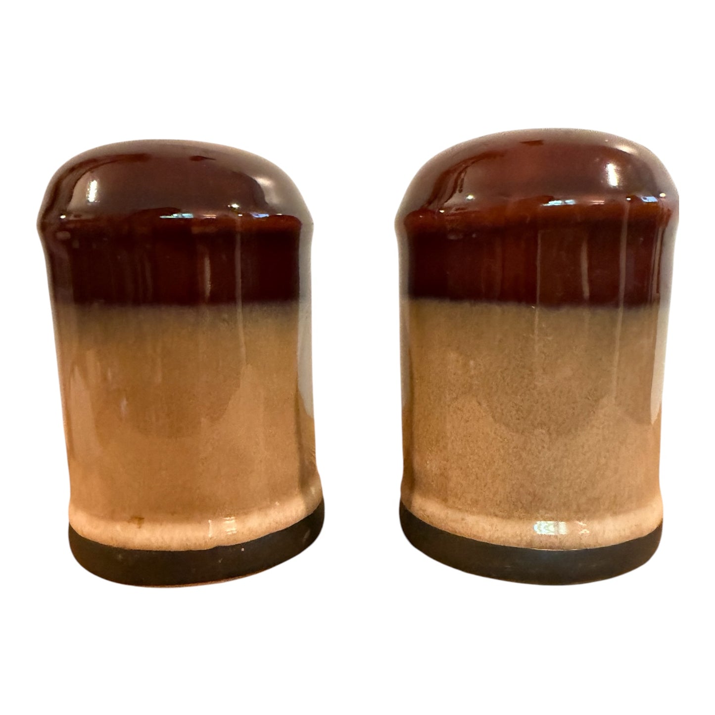 Sango Nova Brown Vintage Salt & Pepper Shaker Set – Rustic Ombre Stoneware – Japan