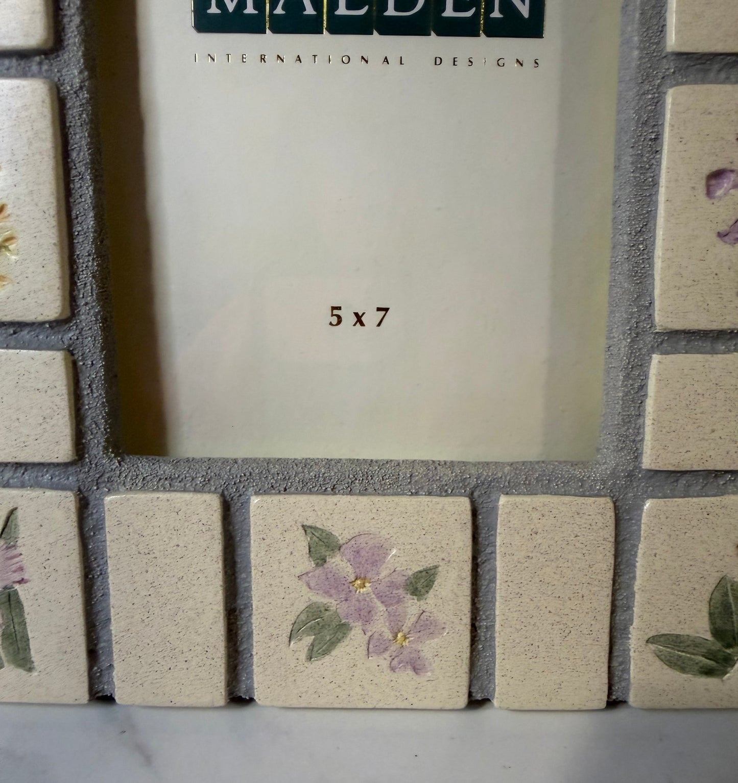 Vintage Malden International Designs Ceramic Picture Frame – Hand-Painted Wildflower Tiles