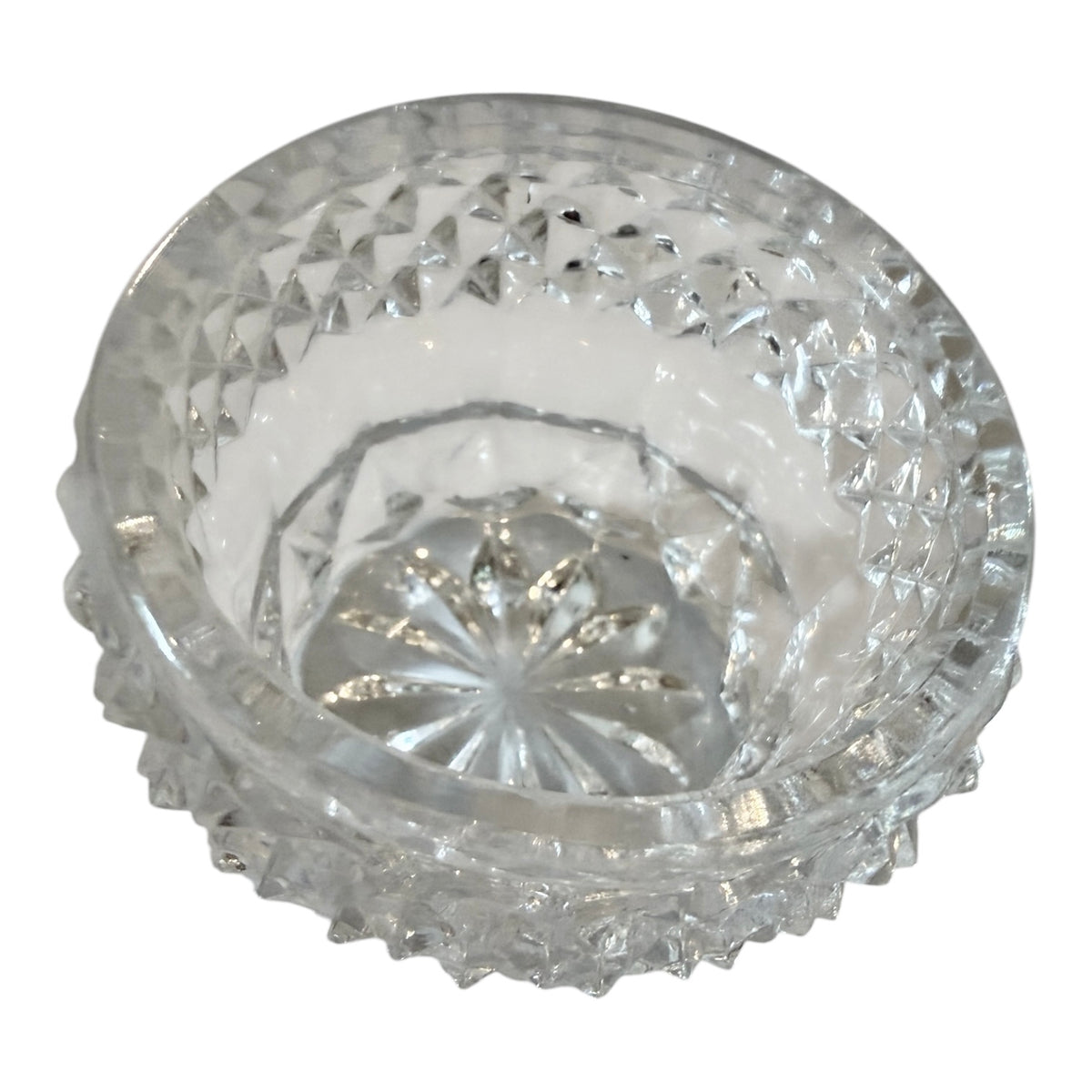 German Lead Crystal Vintage Open Salt Cellar – Diamond Point Cut Salt Dip Dish