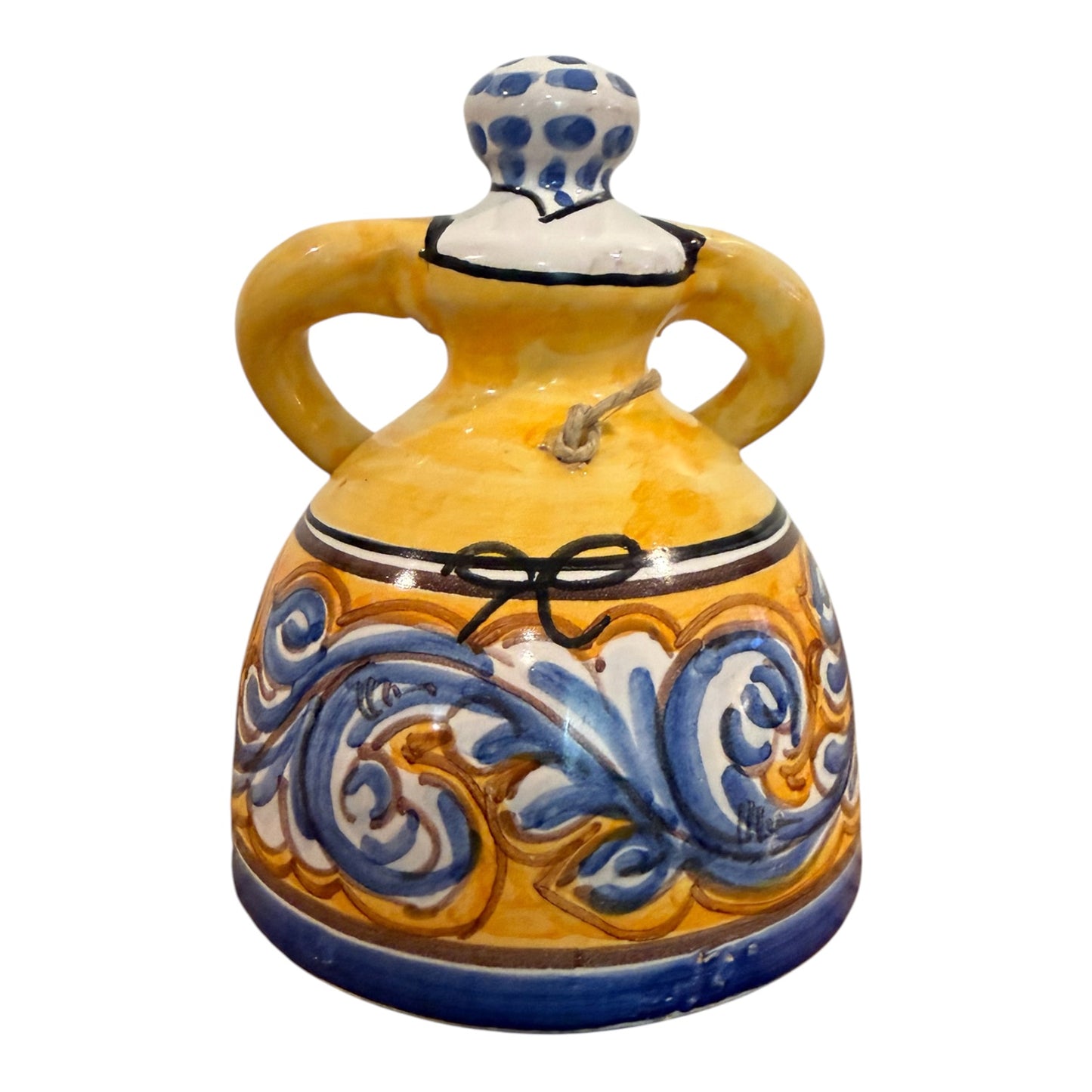 Hand-Painted Vintage Talavera Ceramic Señorita Dinner Bell – España | Majolica Folk Art