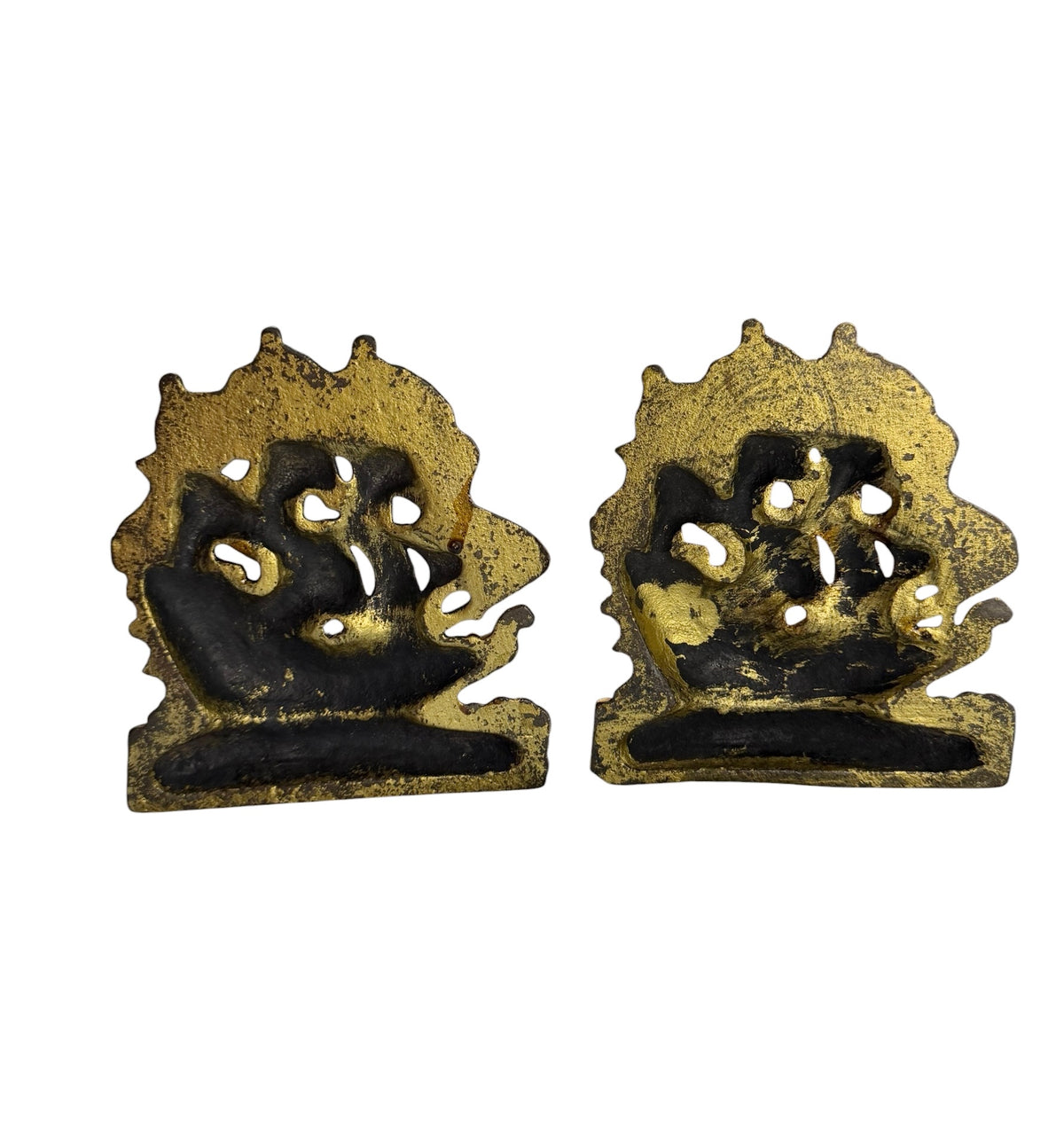 Pair - Vintage Cast Iron Sailing Ship Bookends – Brass Gold Finish – Set of 2