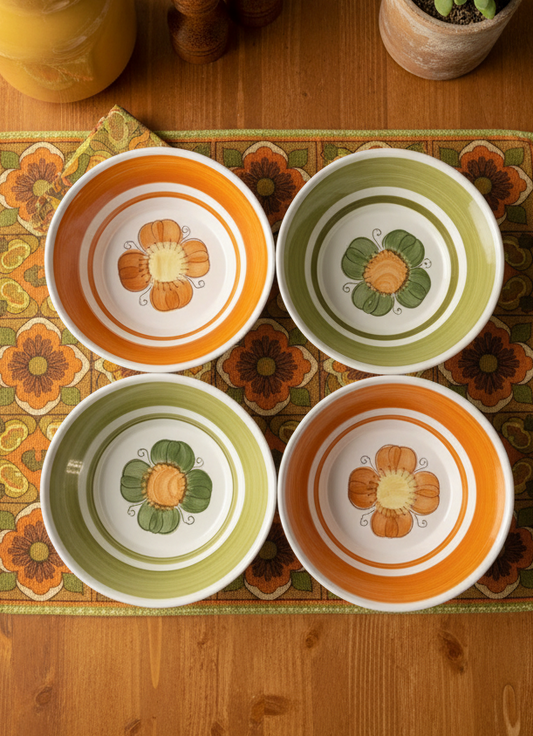 Set of 4 Vintage Rossini Genuine Ironstone Soup Bowls – Hand-Painted Floral Japan (1970s)