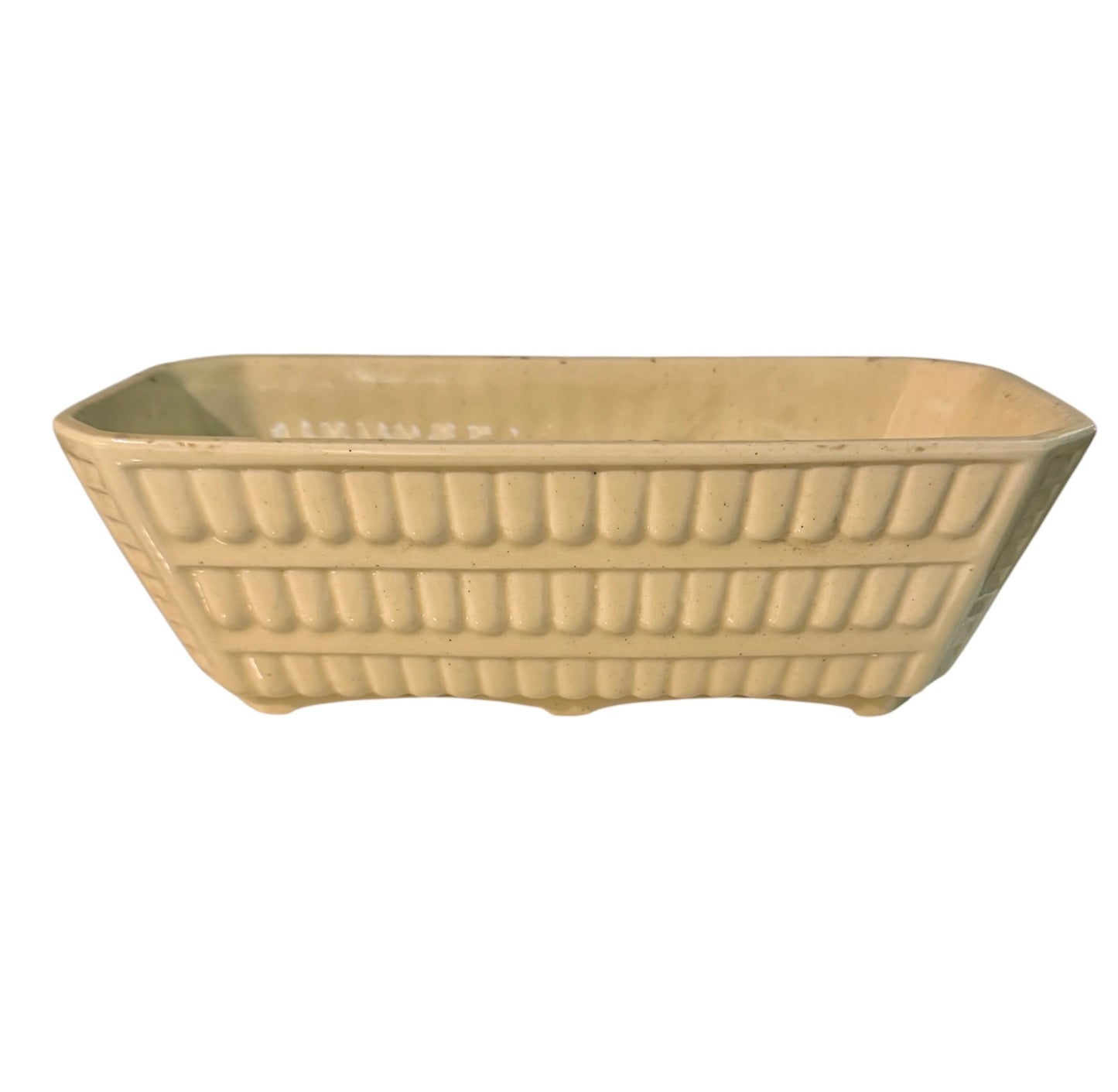Brush Pottery Vintage Rectangular Planter – Basket Weave / Fish Scale Pattern – USA Pottery