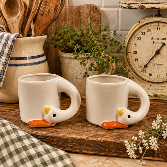 Unusual Studio Pottery Goose Mugs – Set of 2 | Whimsical Ceramic Cups