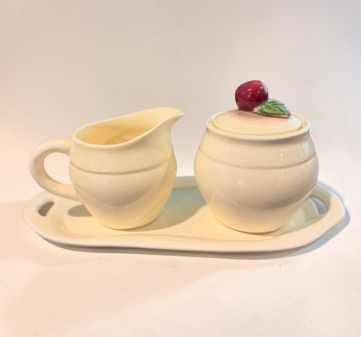 Enesco Vintage Ceramic Creamer, Sugar Jar & Plate Holder Set – Cottagecore Kitchen Decor