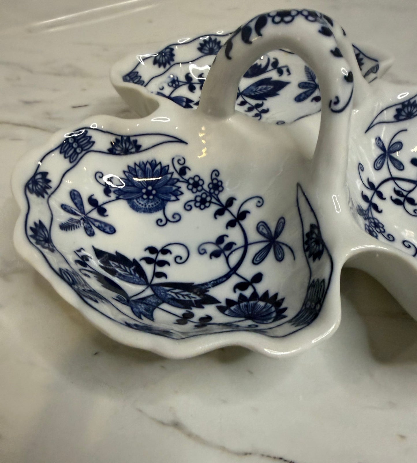 Vintage Vienna Woods Blue Onion Three-Part Relish Dish by Seymour Mann