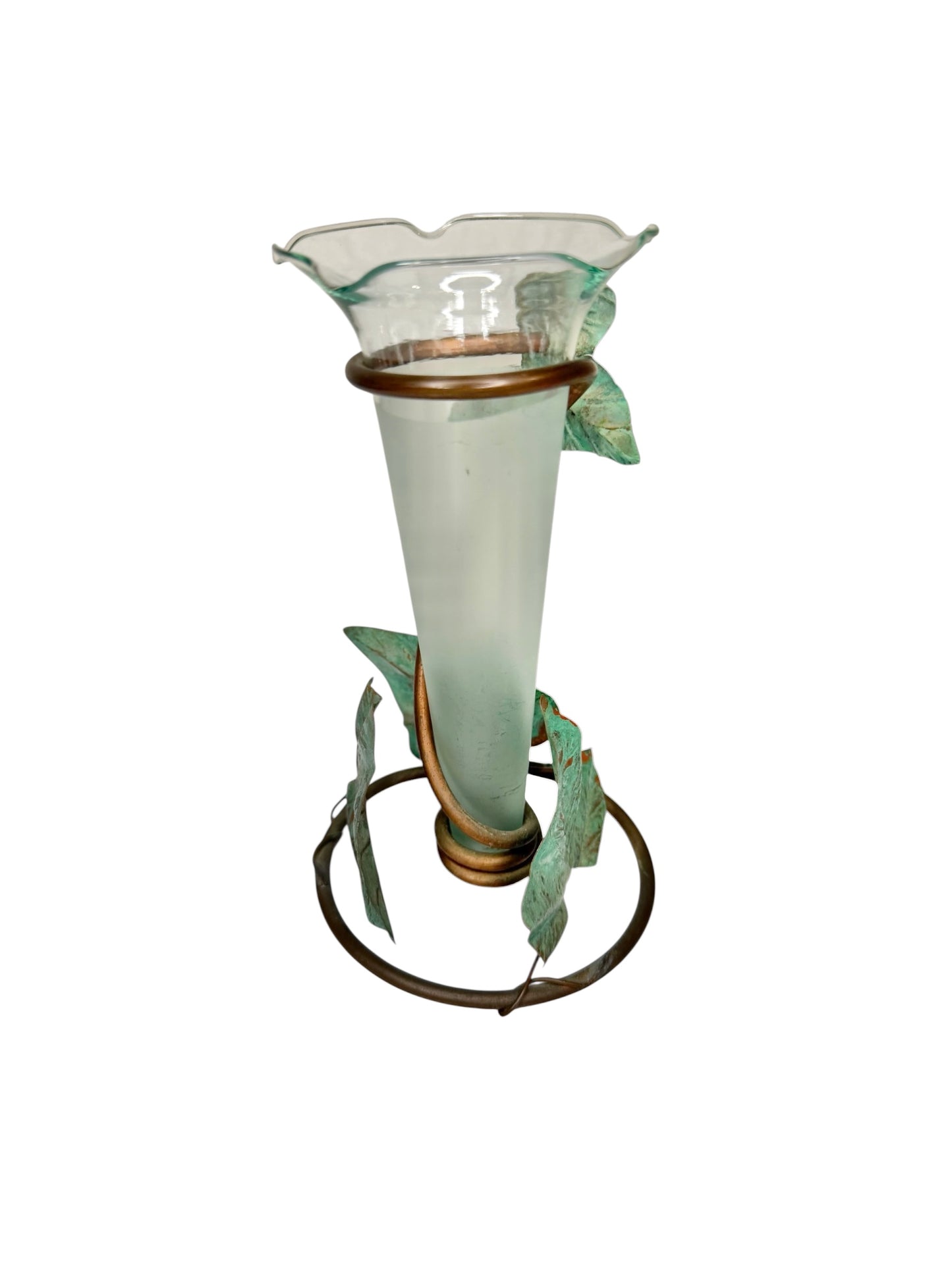 Bud Vase Vintage Glass with Copper Vine Wrap | Hollywood Regency Floral Accent