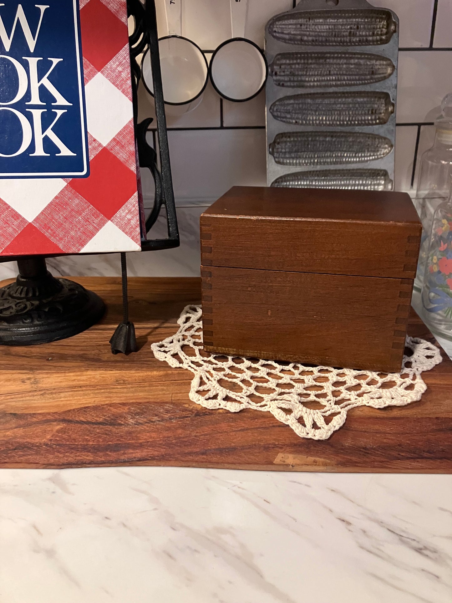 Vintage Solid Wood Recipe Box - 1972