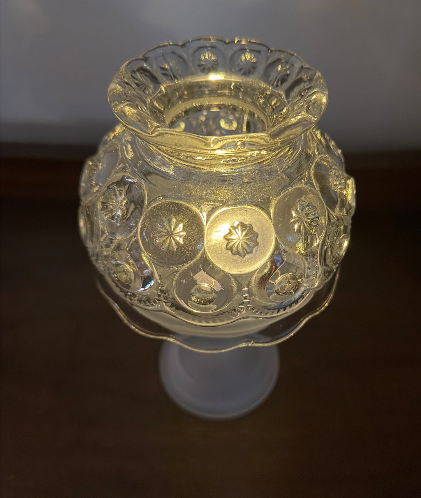 AVAILABLE - Vintage Moon & Stars Fairy Lamp – Clear Glass Dome with Frosted Base | L.E. Smith