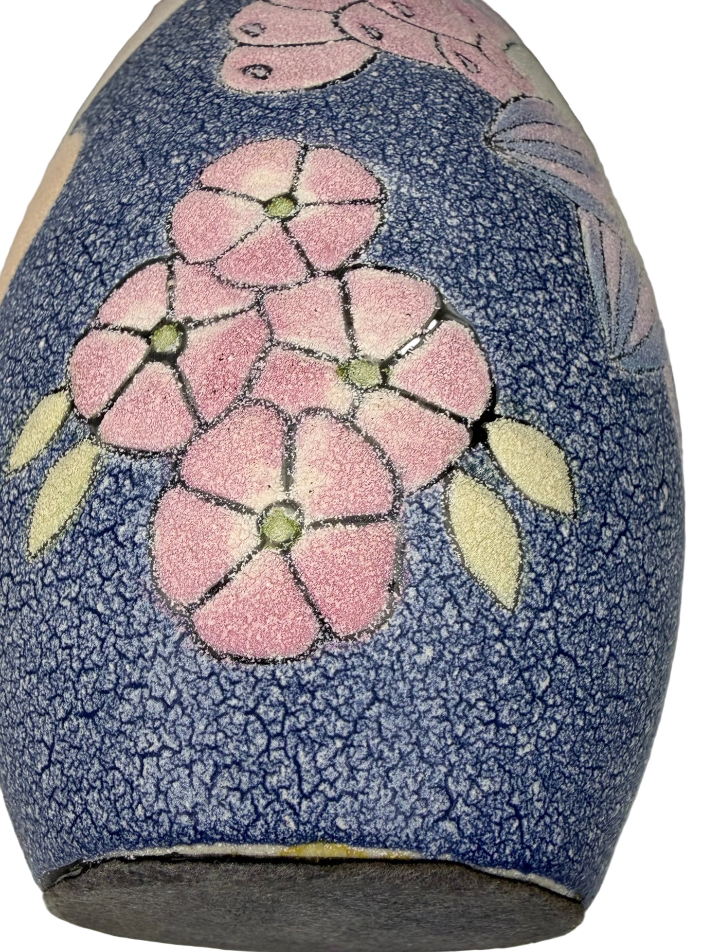 Vintage High-Relief Ceramic Vase – Hand-Painted Floral & Fruit Design