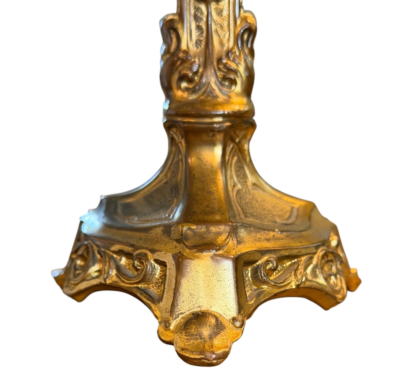 Baroque Revival Vintage Standing Altar Crucifix – Ornate Solid Brass (Non-magnetic) Tabletop Cross 9.5”