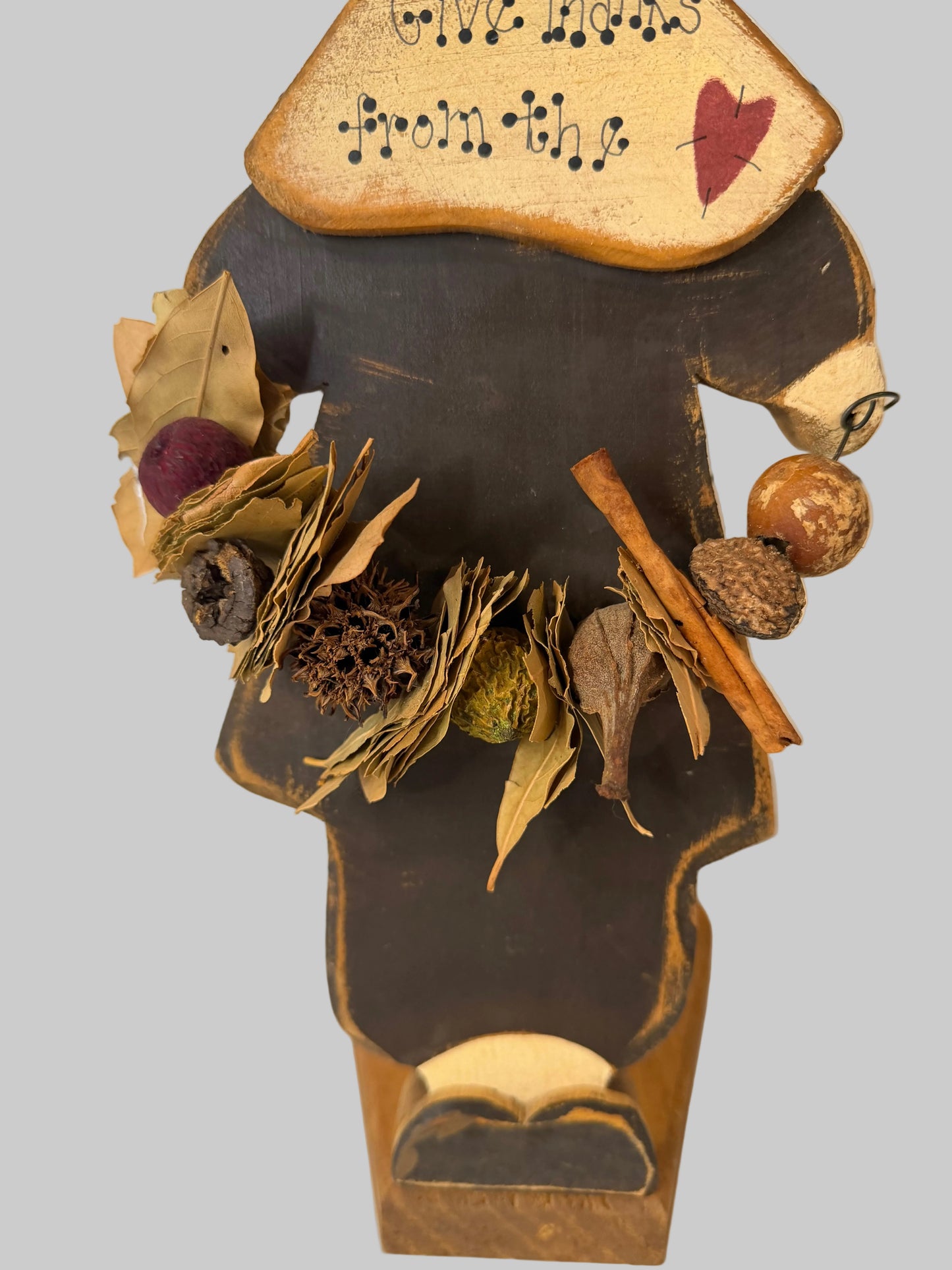 Primitive Wooden Paper Towel Holder with Hand-Painted Pilgrim