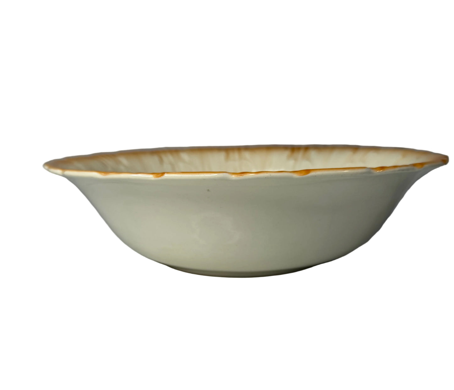 Vintage Homer Laughlin Serving Bowl – Floral with Orange/Gold Rim (c. 1950s)