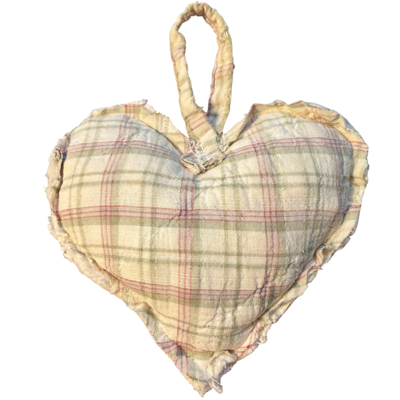Handmade Vintage Quilted Heart Pillow | Purple Gingham & Plaid Patchwork Shelf Sitter | Cottagecore Farmhouse Decor