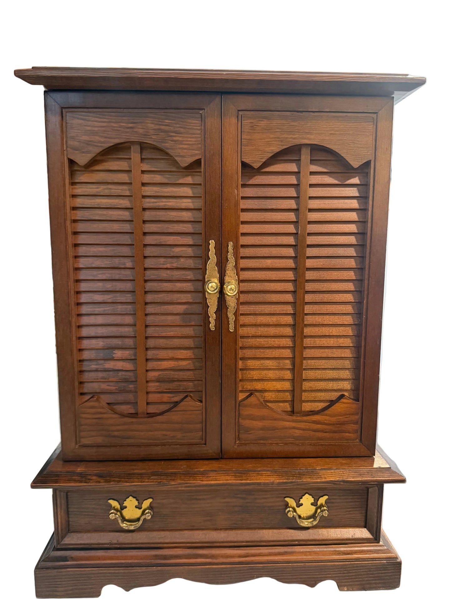 Vintage Solid Wood Musical Jewelry Box Armoire