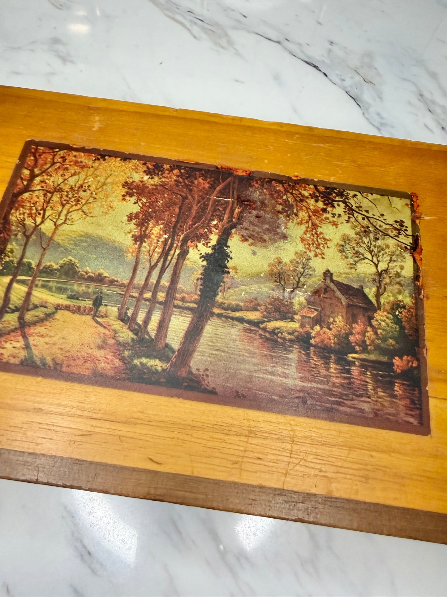 Vintage Cedar Jewelry Box with Autumn Landscape Decoupage